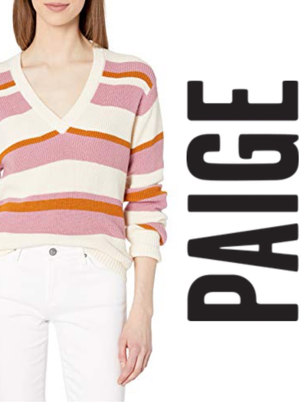 PAIGE Women's Negin Sweater Striped V-Neck Sweater, Size XS